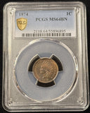 1874 Indian Head Cent, MS64BN PCGS GS, (25358)
