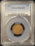 1907-P Indian Head Cent, MS63BN PCGS, (25370)