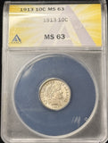 1913-P Barber Dime, MS63, ANACS. (25386)