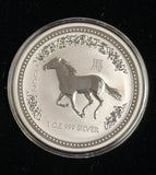 2002 Australia Dollar, Year of the Horse, 1oz 999 Silver, (25512)