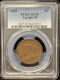 1855-P Coronet Liberty Head Large Cent, Upright 5's, XF45 PCGS, (25556)