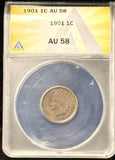 1901-P  Indian Head Cent Small Cent. AU58 ANACS (25560)