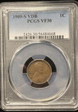 1909-S VDB Lincoln Wheat Cent, Key Date,  VF 30, PCGS. (25596)