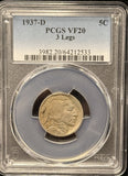 1937-D 3-Leg Buffalo Nickel, VF20 PCGS (25608)