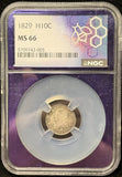 1829-P Capped Bust Half Dime, MS66 NGC, Fantastic Coin (25616)