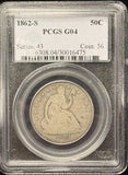 1862 S Seated Liberty Half Dollar, G04 PCGS (25624)