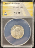 1918-D Standing Liberty Quarter. AU58 ANACS (25630)