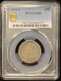 1855-S Seated Liberty Quarter, G06 PGCS (25632)