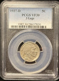 1937-D 3-Leg Buffalo Nickel, VF30 PCGS (25638)