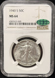 1940-S Walking Liberty Half Dollar, MS64 NGC+CAC (25664)
