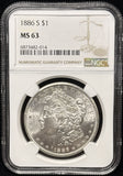 1886-S Morgan Silver Dollar, MS63 NGC. (25692)