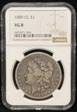 1889-CC Morgan Silver Dollar, VG-8 NGC. (25718)
