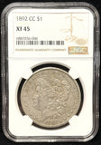 1892-CC Morgan Silver Dollar, XF-45 NGC. (25730)