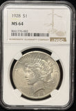 1928-P Peace Silver Dollar, MS64 NGC. (25740)