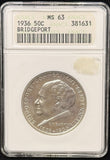 1935-P Bridgeport Commemorative Half Dollar, MS63 ANACS Soapbox (25770)
