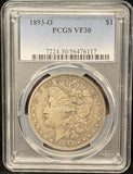 1893-O Morgan Silver Dollar, VF30 PCGS, (25822)