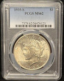 1935-S Peace Silver Dollar, MS62 PCGS, (25834)