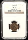 1862-P Indian Head Cent, MS65 NGC (25846)