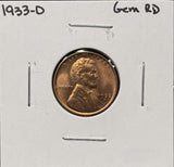 1933-D Lincoln Wheat Cent, Gem Uncirculated Red. (26300)