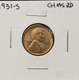 1931-S Lincoln Wheat Cent, Choice Uncirculated Red. (26308)