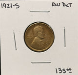1921-S Lincoln Wheat Cent, AU Details, Cleaned. (26372)