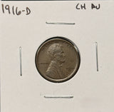 1916-D Lincoln Wheat Cents, Choice AU. (26402)