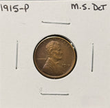 1915-P Lincoln Wheat Cents, Uncirculated Details, Cleaned. (26410)