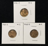 Set 1935 P,D,S Lincoln Wheat Cents, Uncirculated, (26470)