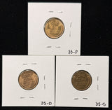Set 1935 P,D,S Lincoln Wheat Cents, Uncirculated, (26470)