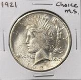 1921-P Peace Silver Dollar, Choice Uncirculated, (26560)