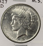1927-D Peace Silver Dollar, Choice Uncirculated, (26606)