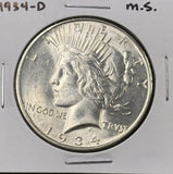 1934-D Peace Silver Dollar, Choice Uncirculated, (26622)