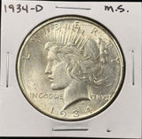 1934-D Peace Silver Dollar, Choice Uncirculated, (26624)