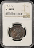 1854-P Braided Hair Liberty Head Large Cent, MS64BN NGC. (26638)