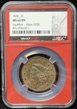 1832 P Coronet Liberty Head Large Cent, MS62BN NGC VaultBox (26640)