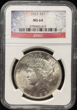 1923-P Peace Silver Dollar, MS64 NGC. (26656)