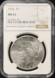 1926-P Peace Silver Dollar, MS61 NGC. (26662)