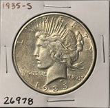 1935-S Peace Silver Dollar, Nice AU, (26978)