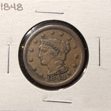 1848-P Braided Hair Large Cent, Nicely Circulated (27054)