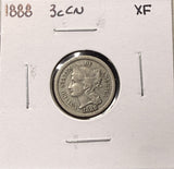 1888-P Nickel Three Cents, Nicely Circulated XF, (27066)