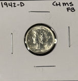 1942-D  Mercury Head Dime, Choice Uncirculated FSB. (27183)