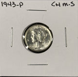 1943-P,D,S  Mercury Head Dime Set, 3 Coins,  Choice Uncirculated. (27187)