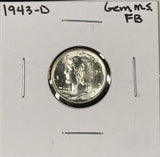 1943-P,D,S  Mercury Head Dime Set, 3 Coins,  Choice Uncirculated. (27187)