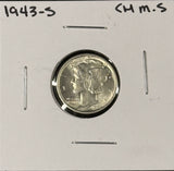 1943-P,D,S  Mercury Head Dime Set, 3 Coins,  Choice Uncirculated. (27187)