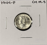1944-P,D,S  Mercury Head Dime Set, 3 Coins,  Choice Uncirculated. (27194)