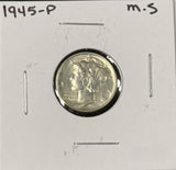 1945-P,D,S  Mercury Head Dime Set, 3 Coins,  Choice Uncirculated. (27200)