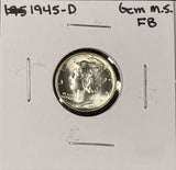 1945-P,D,S  Mercury Head Dime Set, 3 Coins,  Choice Uncirculated. (27200)