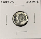 1945-P,D,S  Mercury Head Dime Set, 3 Coins,  Choice Uncirculated. (27200)