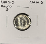 1945-S Micro S,  Mercury Head Dime, Choice Uncirculated. (27206)