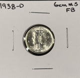 1938-D  Mercury Head Dime, Choice Uncirculated FSB. (27208)